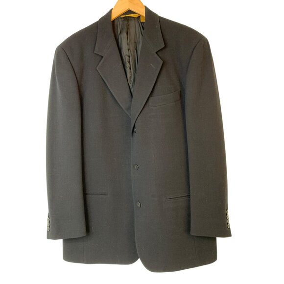 VTG 90s Donna Karen Mens 42R Jet Black Wool Blazer Jacket Italy Cuffable RA10085 - Picture 1 of 9